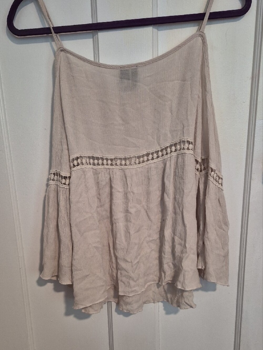 Beige Cold-Shoulder Lace-Trim Camisole Top
